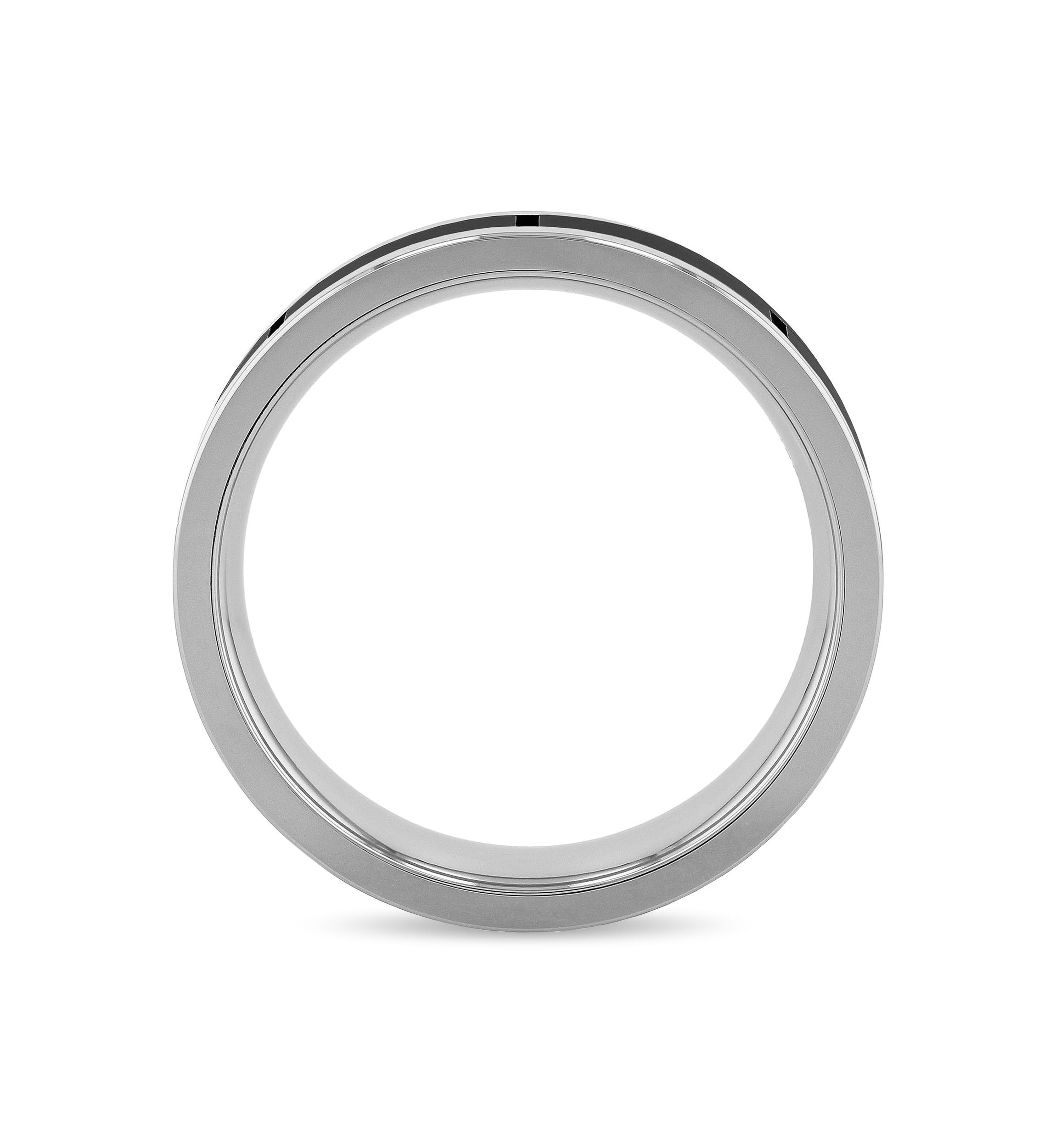 Striped 6mm Band in Tungsten and Black Ceramic