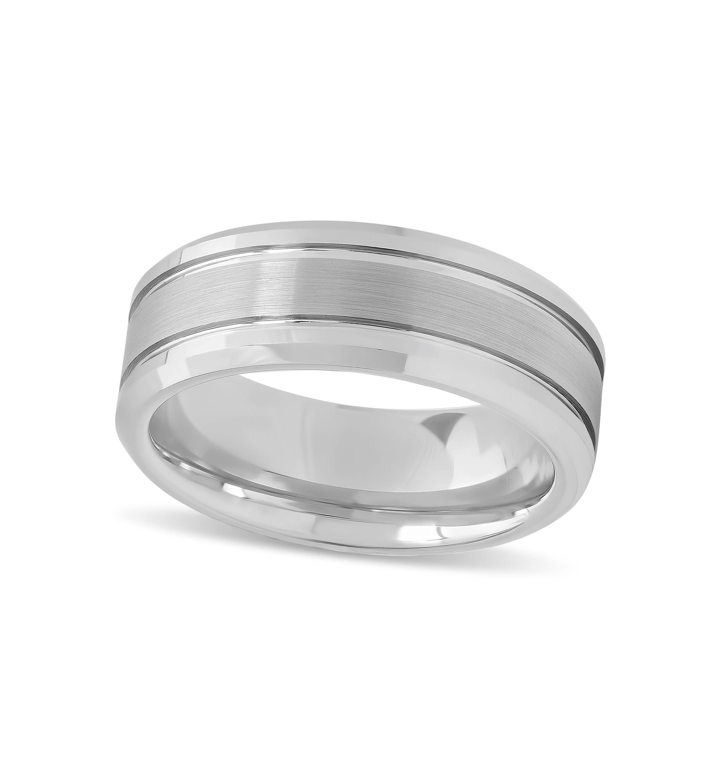 Grooved 8mm Beveled Band in Tungsten