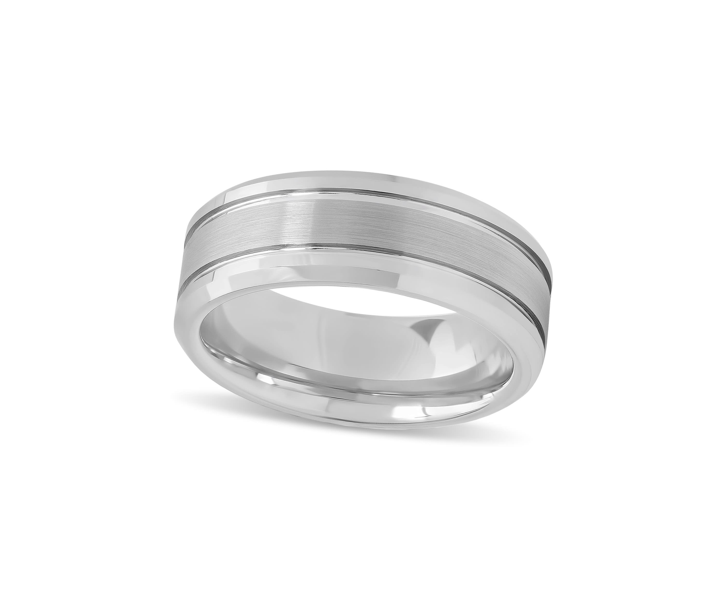 Grooved 8mm Beveled Band in Tungsten