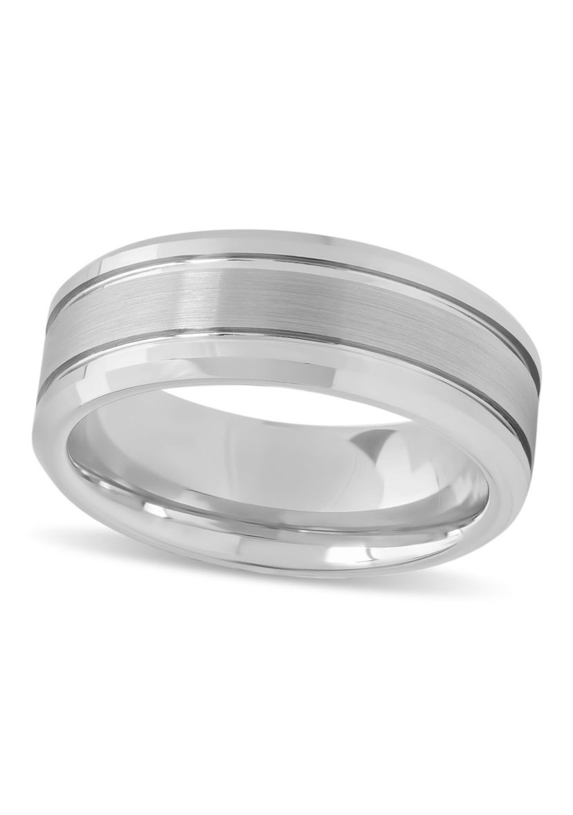 Grooved 8mm Beveled Band in Tungsten
