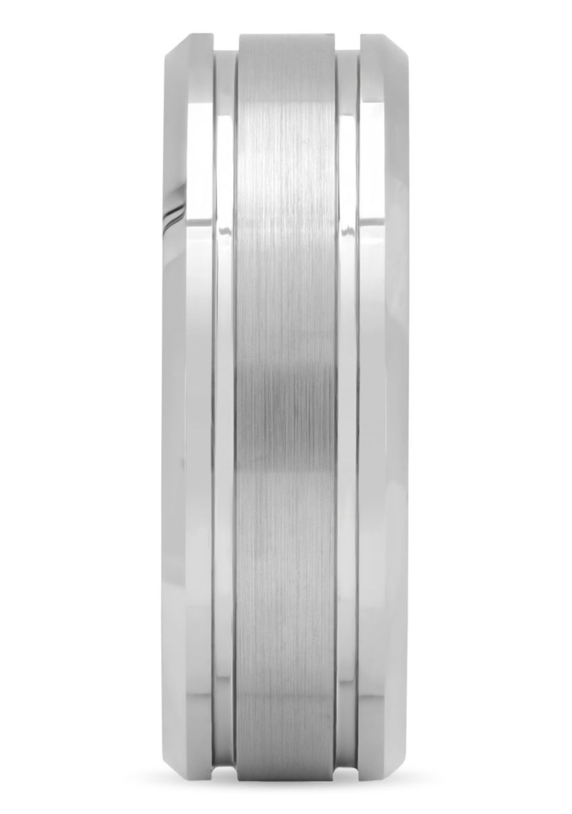 Grooved 8mm Beveled Band in Tungsten
