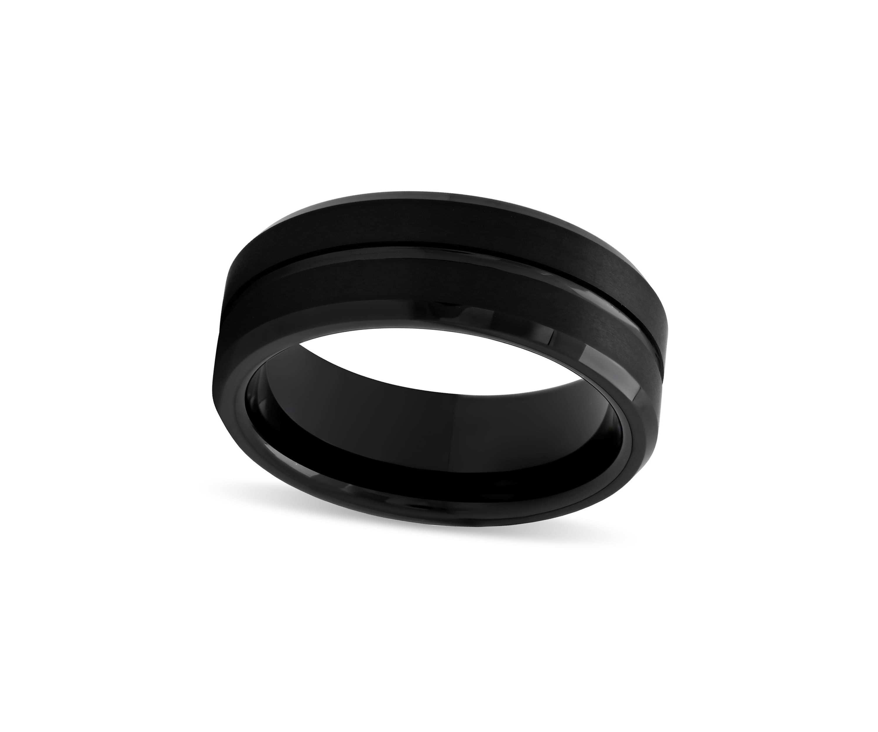 Grooved 8mm Beveled Band in Black Tungsten
