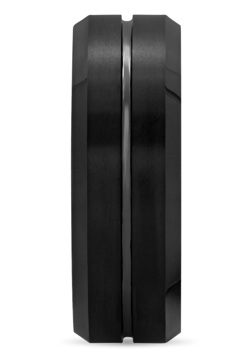 Grooved 8mm Beveled Band in Black Tungsten