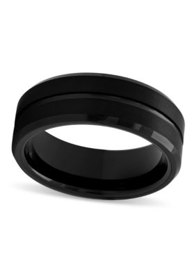 Grooved 8mm Beveled Band in Tungsten