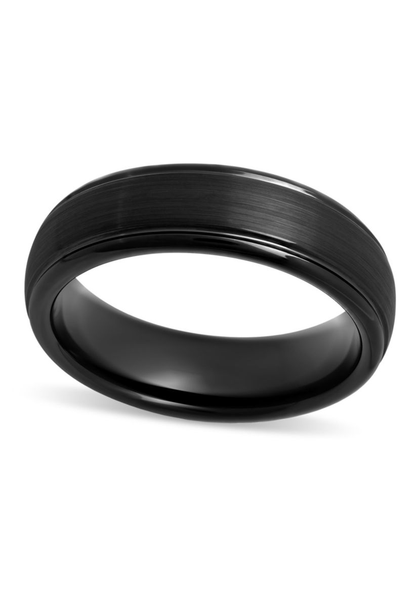 Striped Grooved 6mm Band in Two-Tone Tungsten