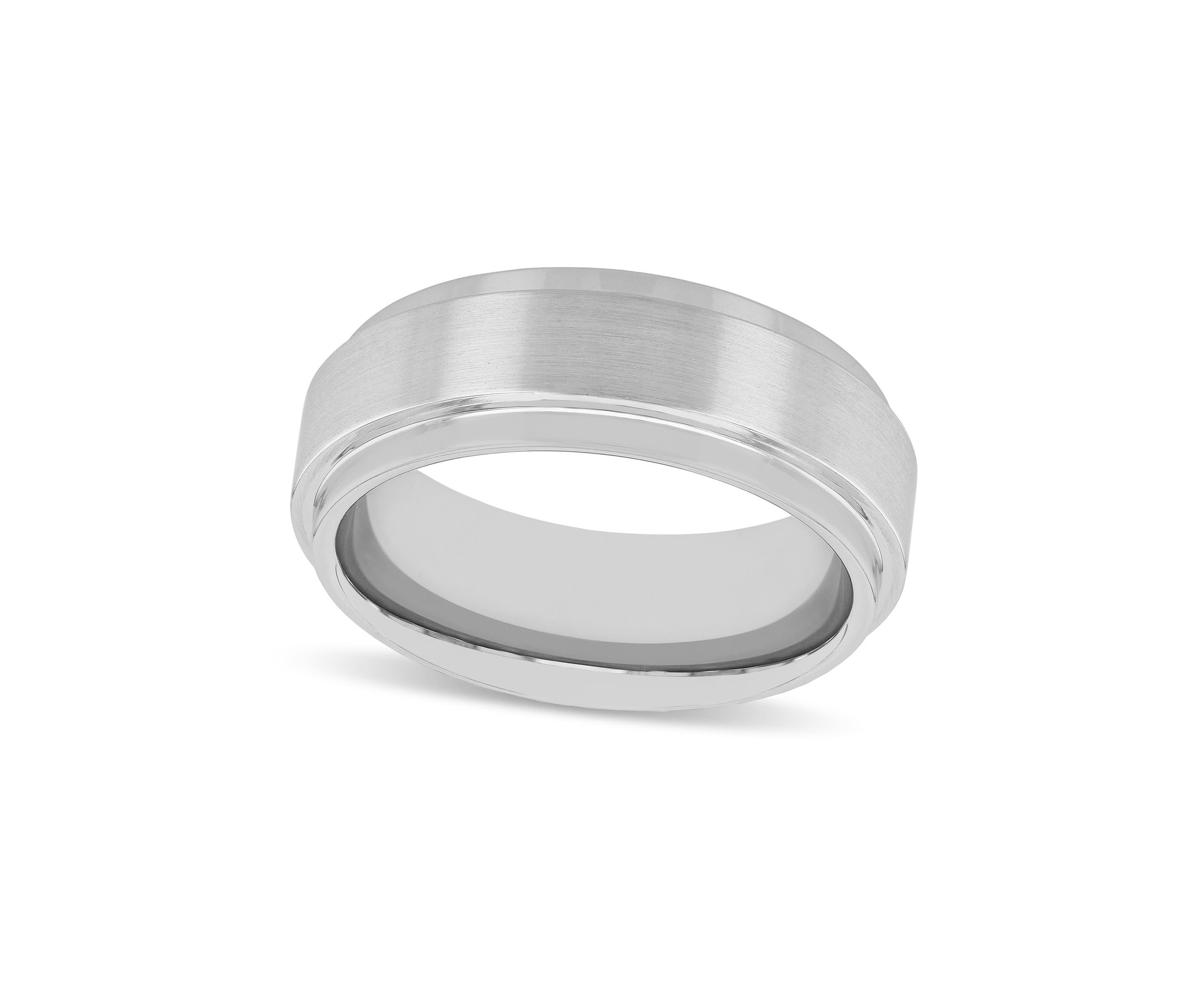 Satin Center Step Edge 8mm Band in Tungsten