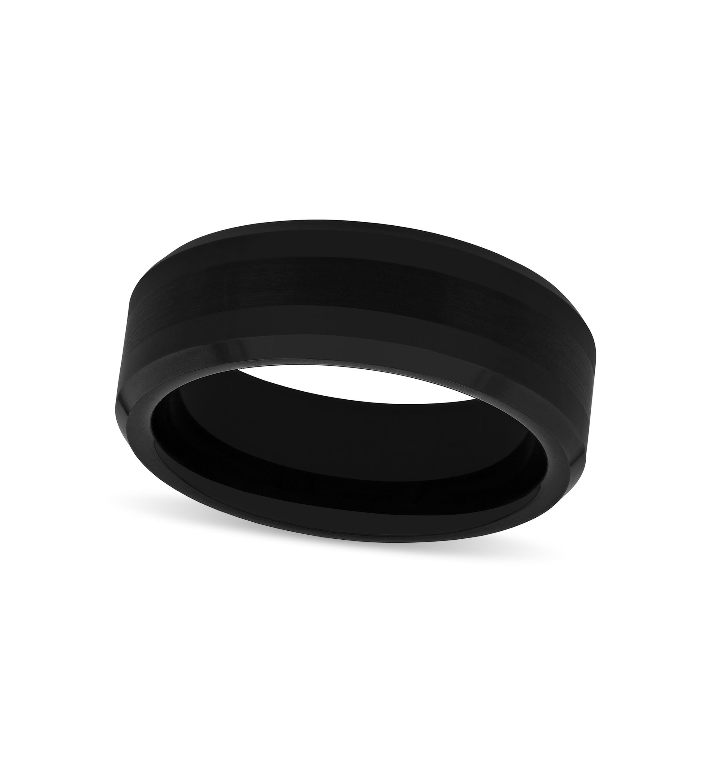Brushed Center 8mm Beveled Band in Black Tungsten
