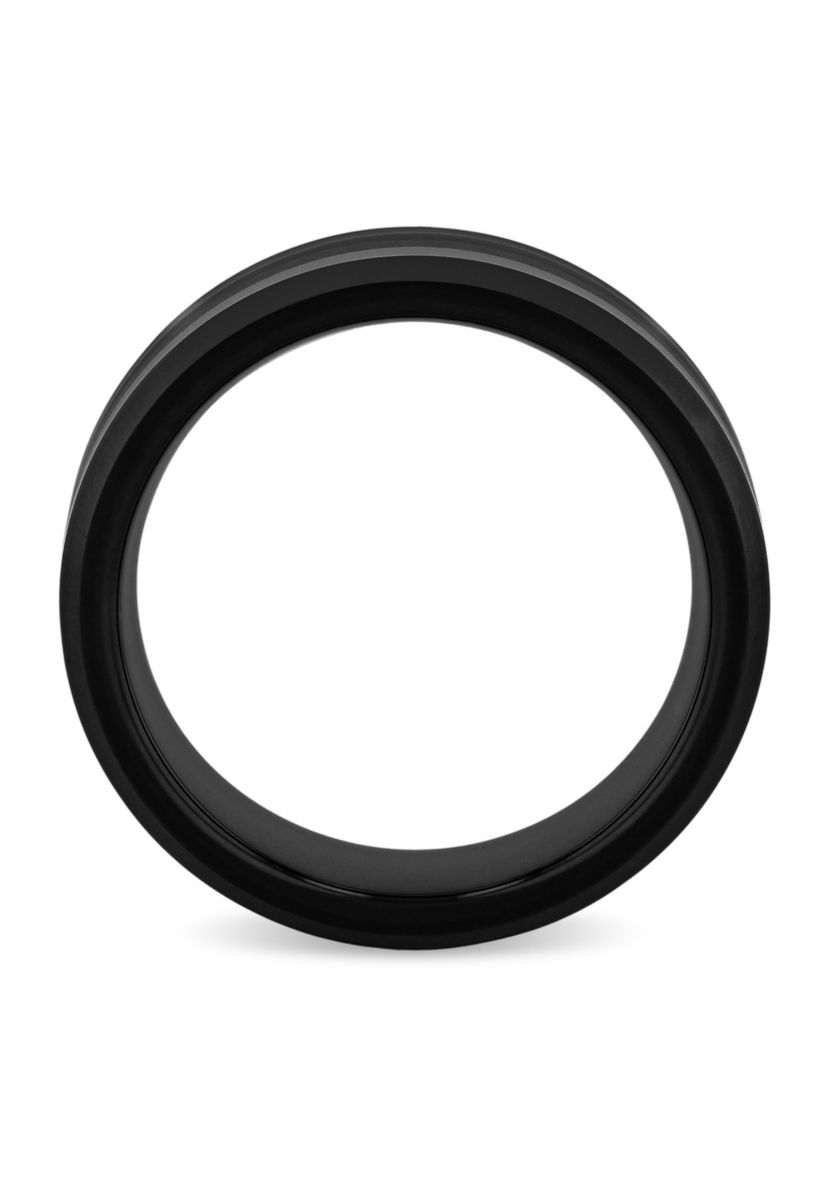 Brushed Center 8mm Beveled Band in Black Tungsten