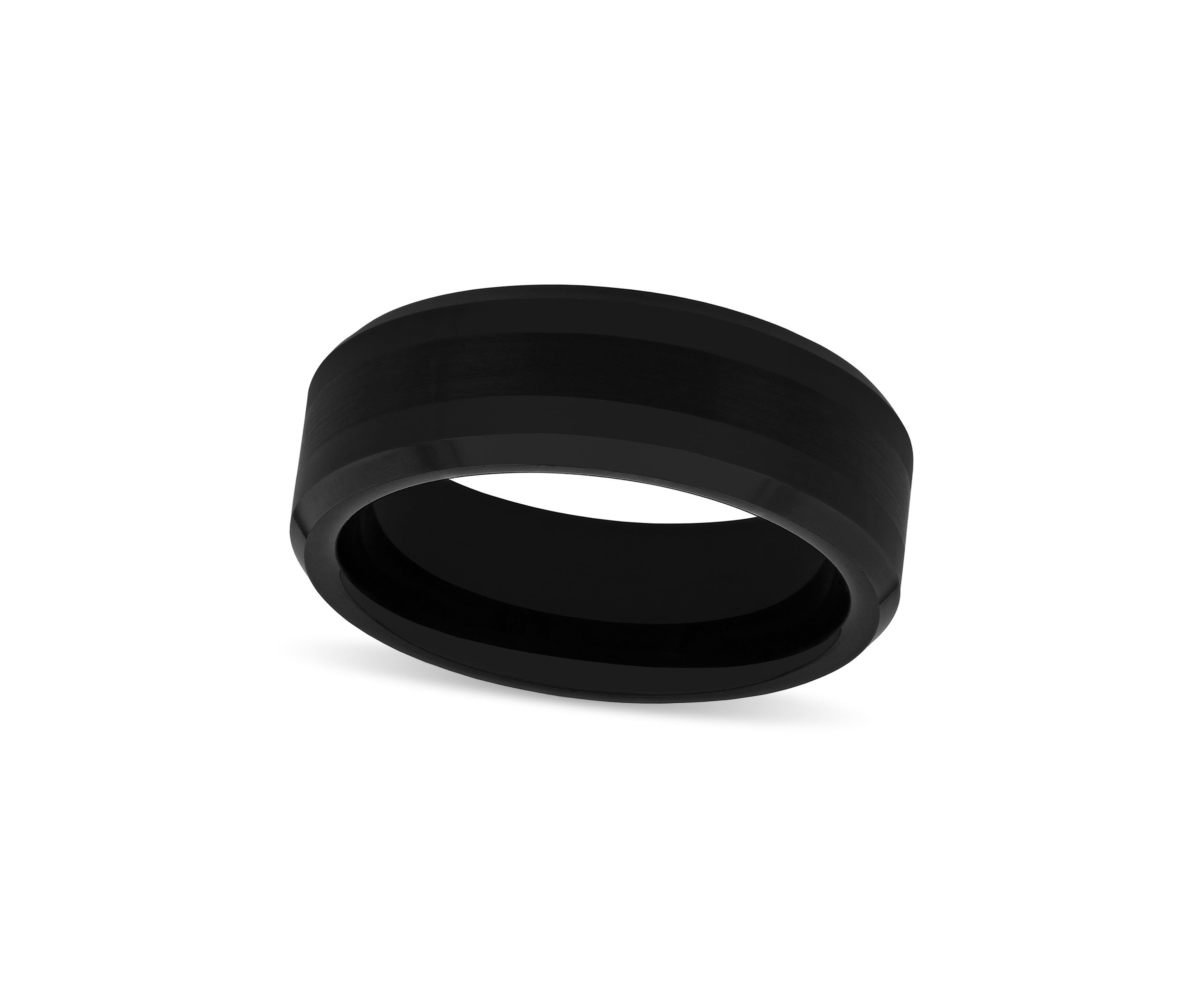 Brushed Center 8mm Beveled Band in Black Tungsten