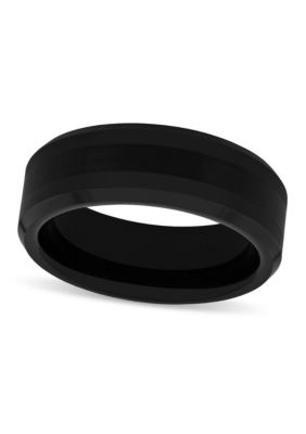 Brushed Center 8mm Beveled Band in Black Tungsten