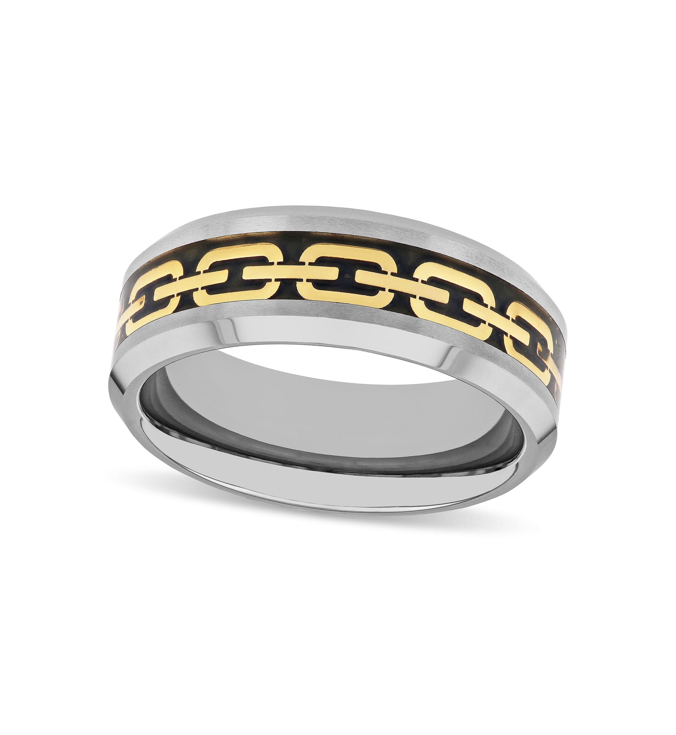 Chain Inlay 8mm Beveled Band in Tungsten