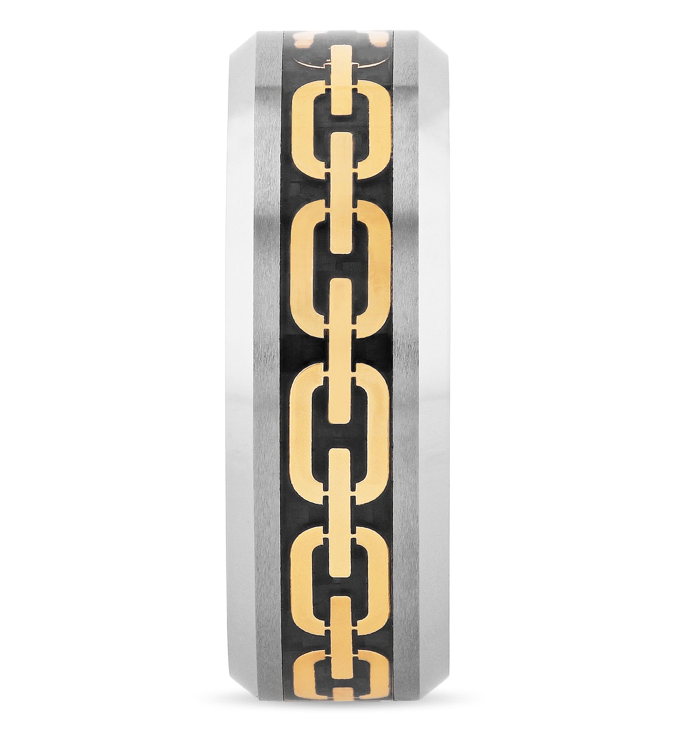 Chain Inlay 8mm Beveled Band in Tungsten