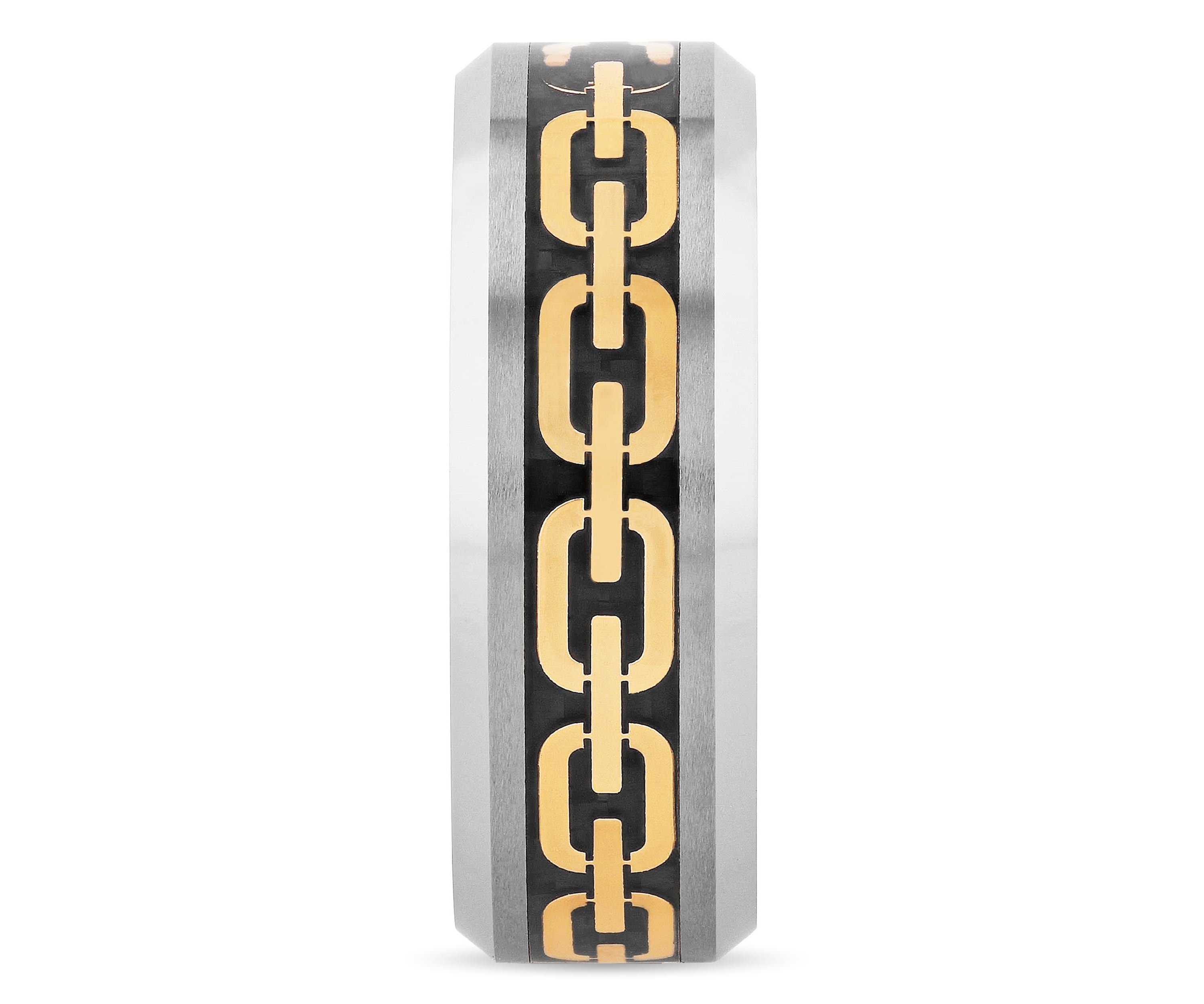 Chain Inlay 8mm Beveled Band in Tungsten