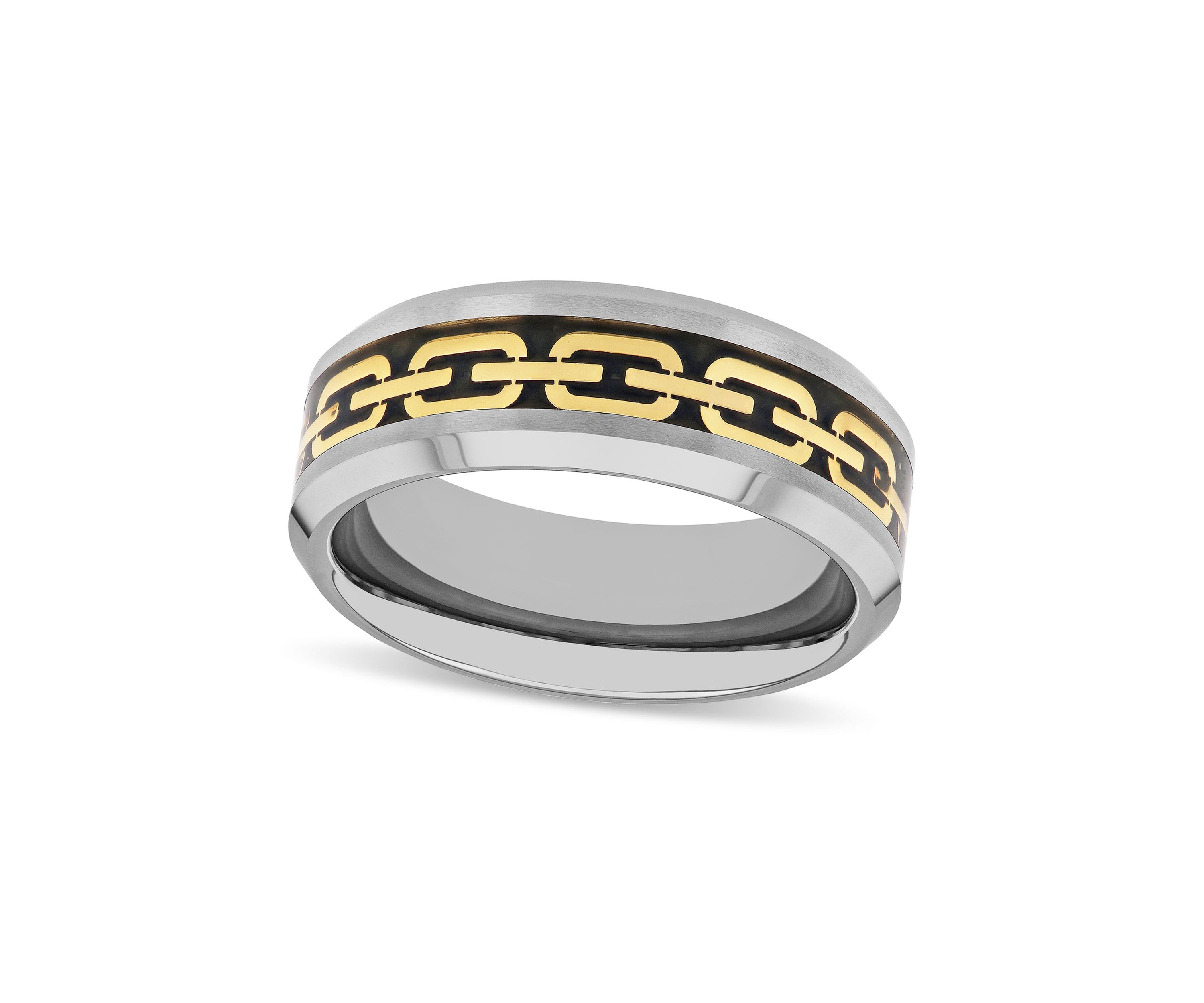 Chain Inlay 8mm Beveled Band in Tungsten