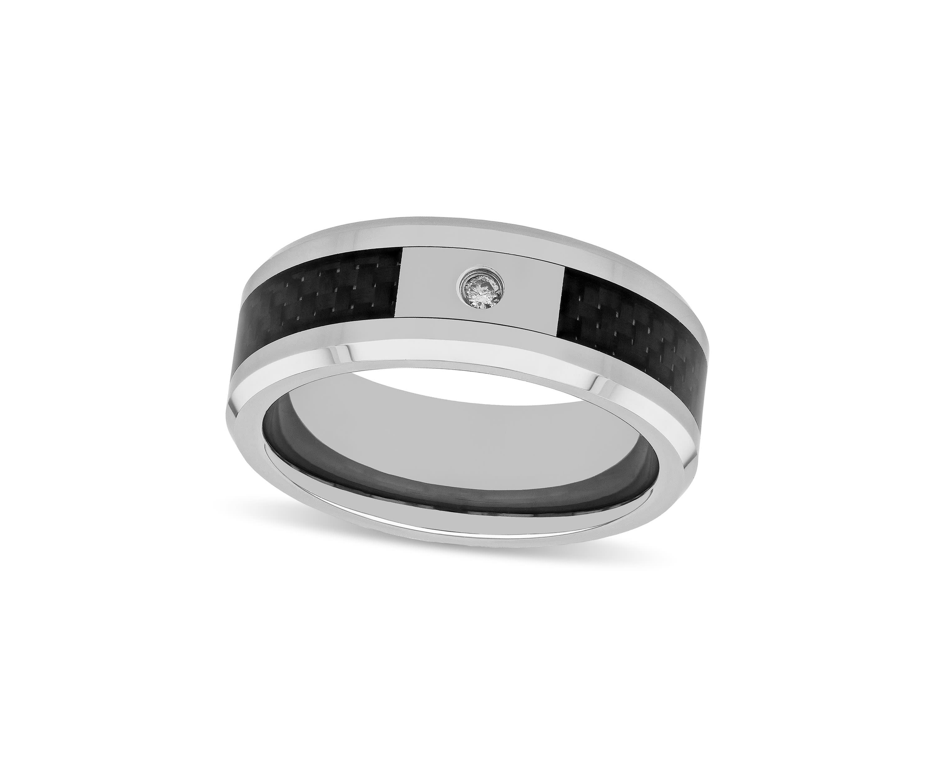 0.03 c.t. Diamond Carbon Fiber Inlay 8mm Beveled Band in Two-tone Tingsten