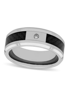 Belk & Co Men's 0.03 c.t. Diamond Carbon Fiber Inlay 8mm Beveled Band in Two-tone Tingsten, Silver, 7.5 -  0843454053365