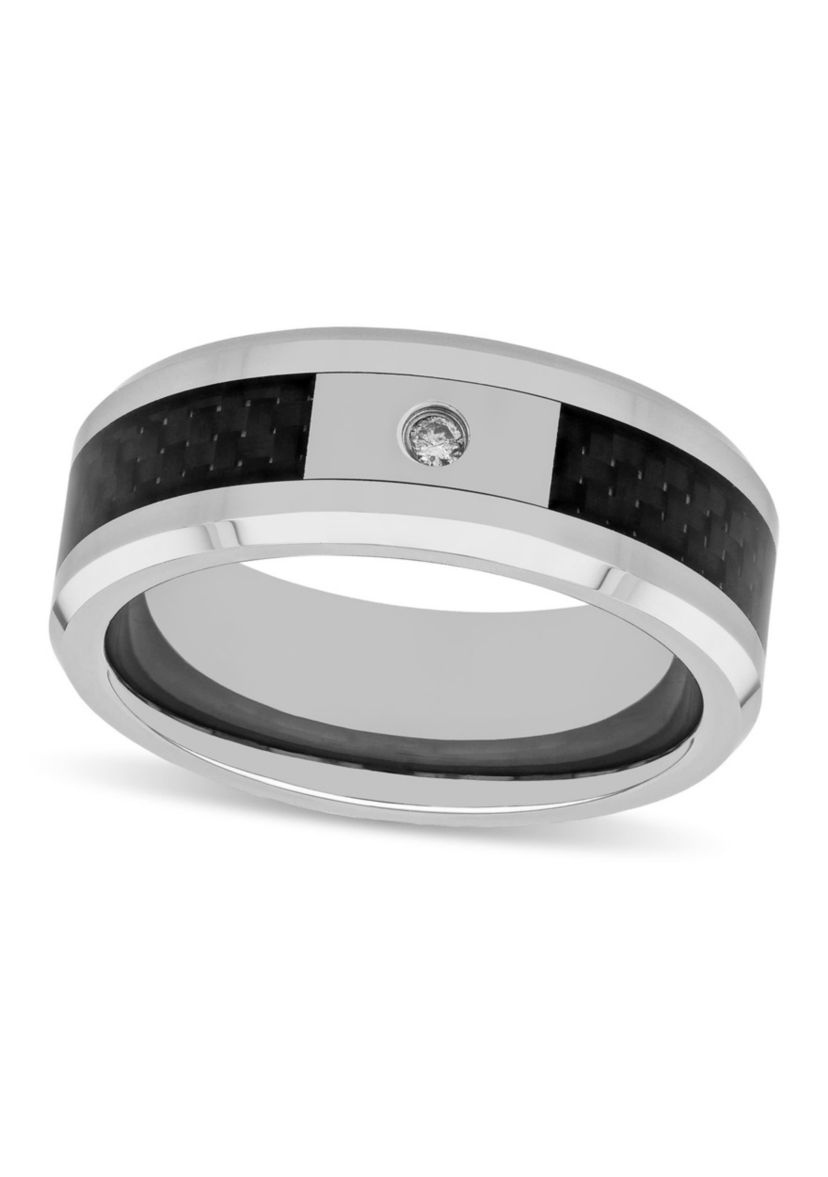 0.03 c.t. Diamond Carbon Fiber Inlay 8mm Beveled Band in Two-tone Tingsten