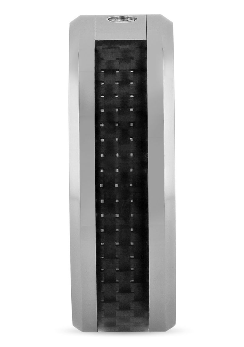 0.03 c.t. Diamond Carbon Fiber Inlay 8mm Beveled Band in Two-tone Tingsten