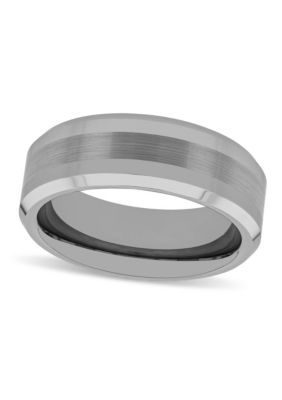 Satin Center 8mm Beveled Band in Tungsten