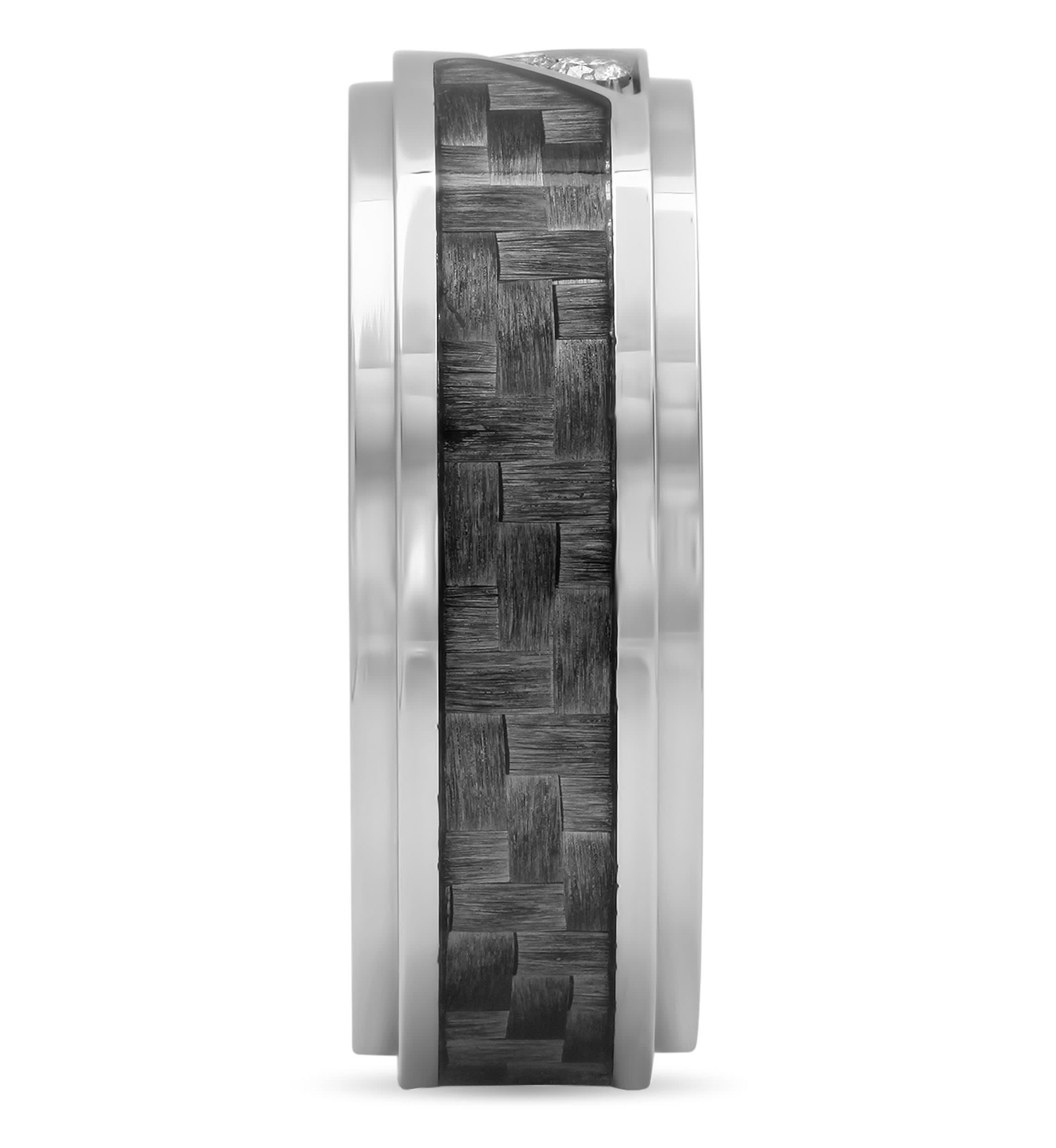 0.10 c.t. Diamond Carbon Fiber Inlay 6mm Step Edge Band in Stainless Steel
