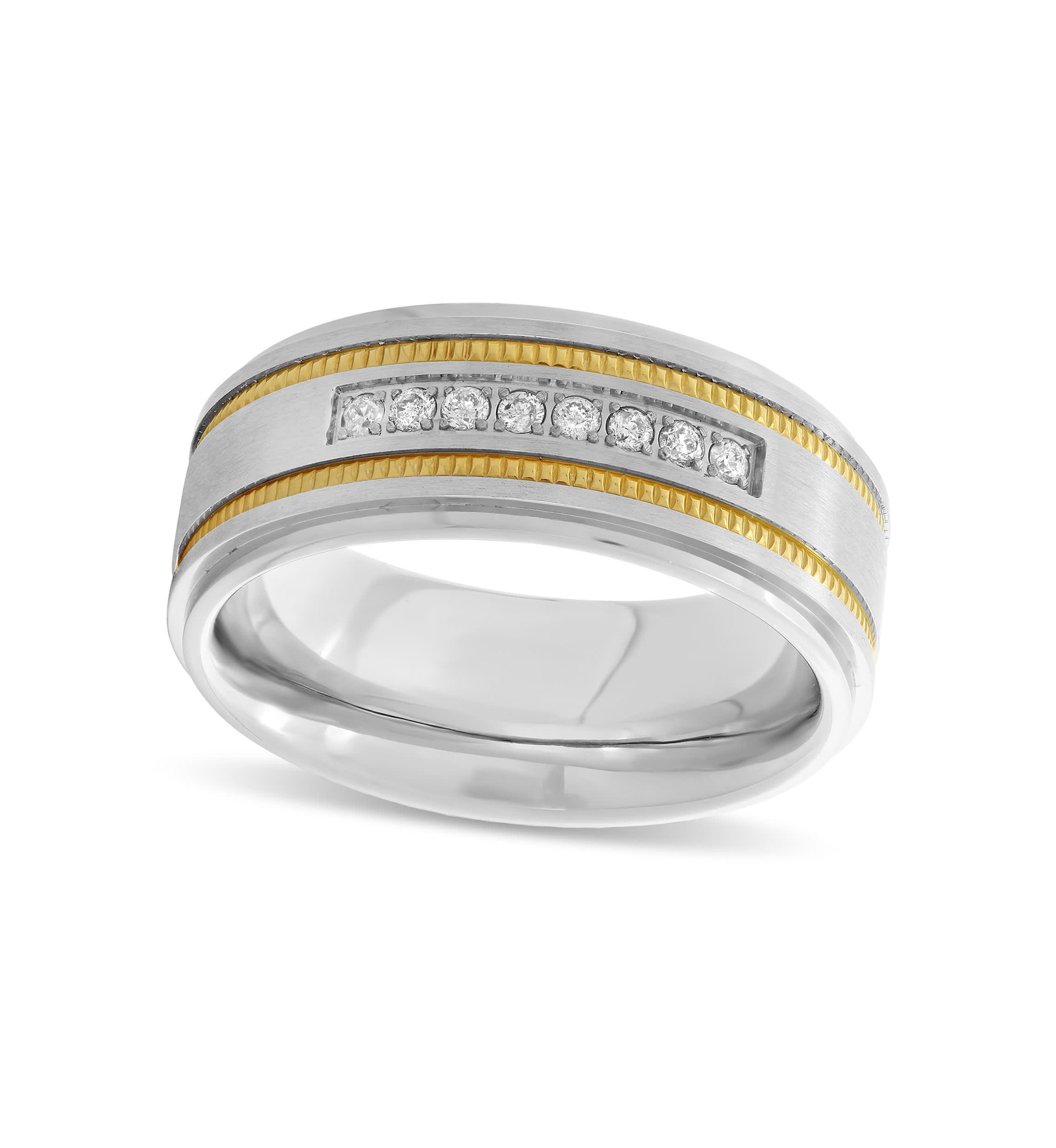 0.15 c.t.t.w. Diamond Milgrain 8mm Step Edge Band in Two-tone Stainless Steel