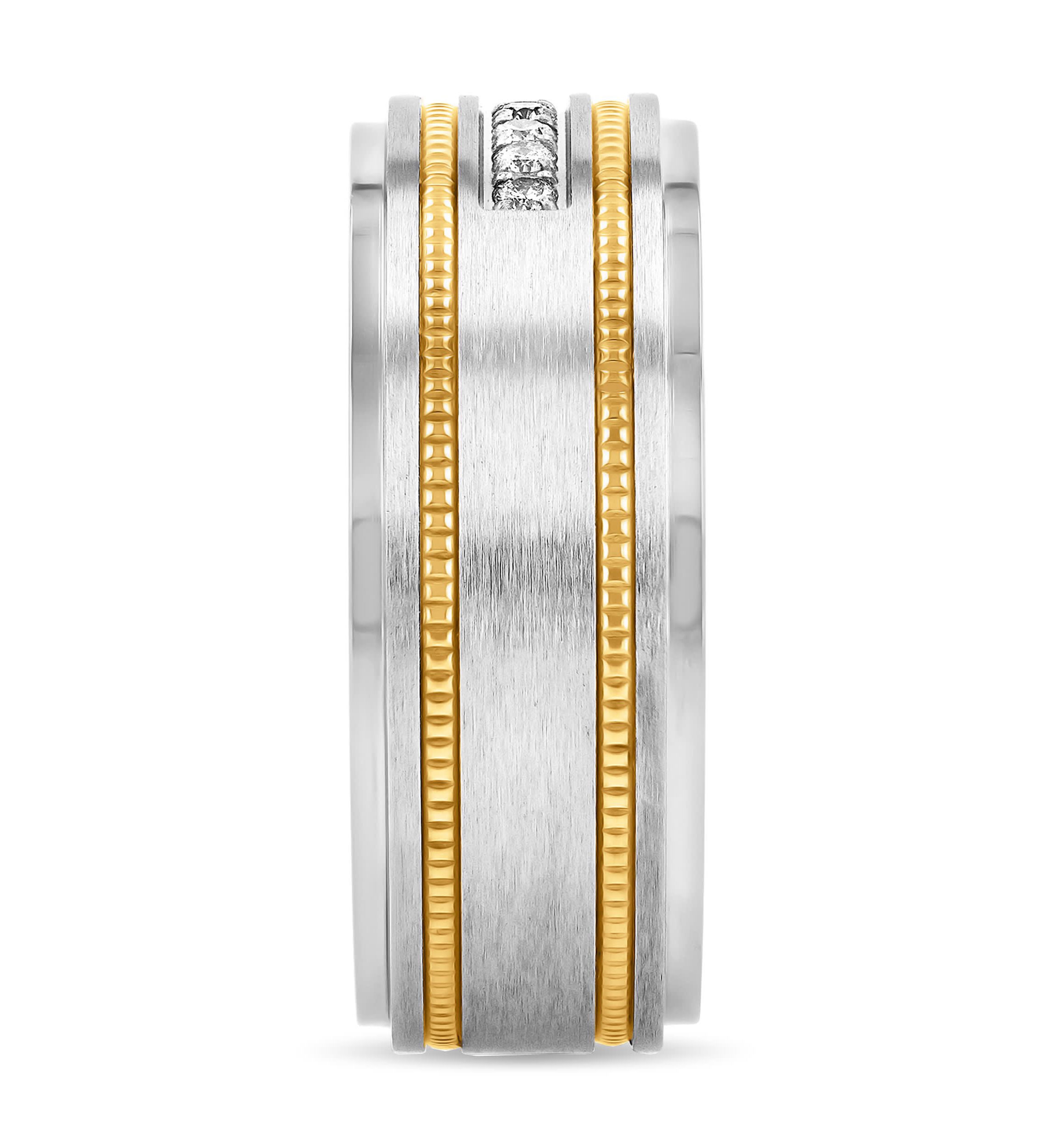 0.15 c.t.t.w. Diamond Milgrain 8mm Step Edge Band in Two-tone Stainless Steel