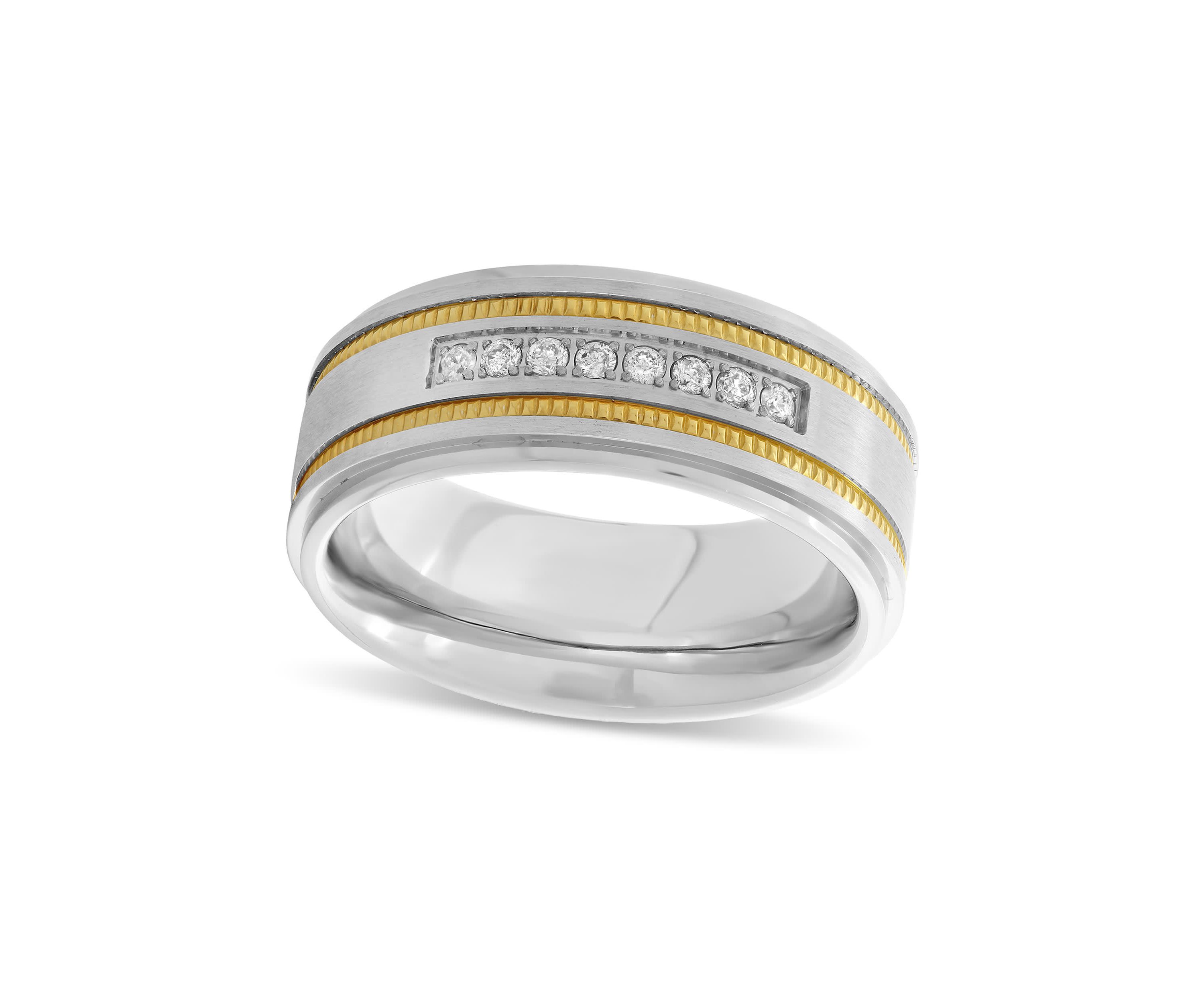 0.15 c.t.t.w. Diamond Milgrain 8mm Step Edge Band in Two-tone Stainless Steel