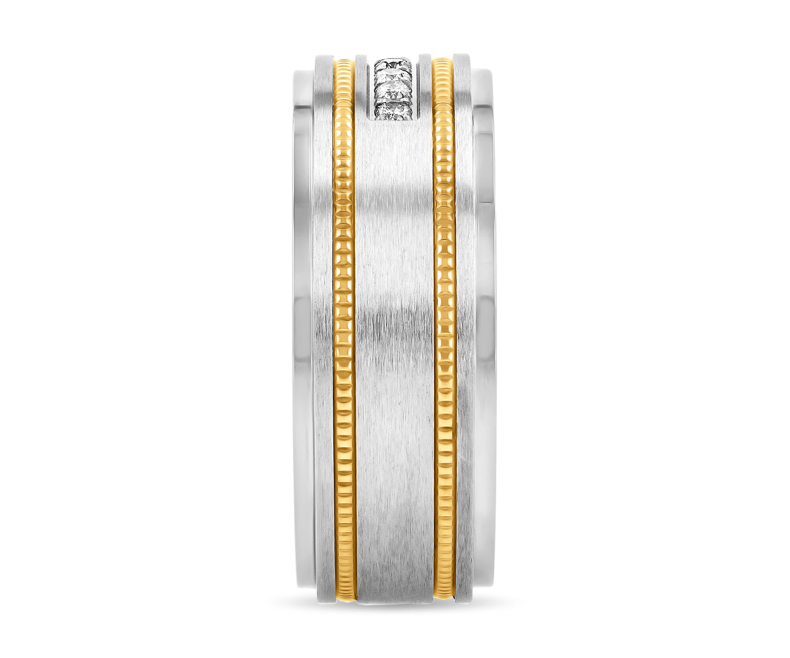 0.15 c.t.t.w. Diamond Milgrain 8mm Step Edge Band in Two-tone Stainless Steel