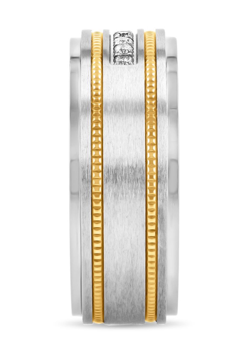 0.15 c.t.t.w. Diamond Milgrain 8mm Step Edge Band in Two-tone Stainless Steel