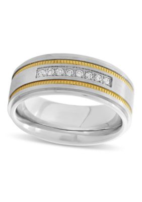 0.15 c.t.t.w. Diamond Milgrain 8mm Step Edge Band in Two-tone Stainless Steel