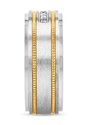 0.15 c.t.t.w. Diamond Milgrain 8mm Step Edge Band in Two-tone Stainless Steel