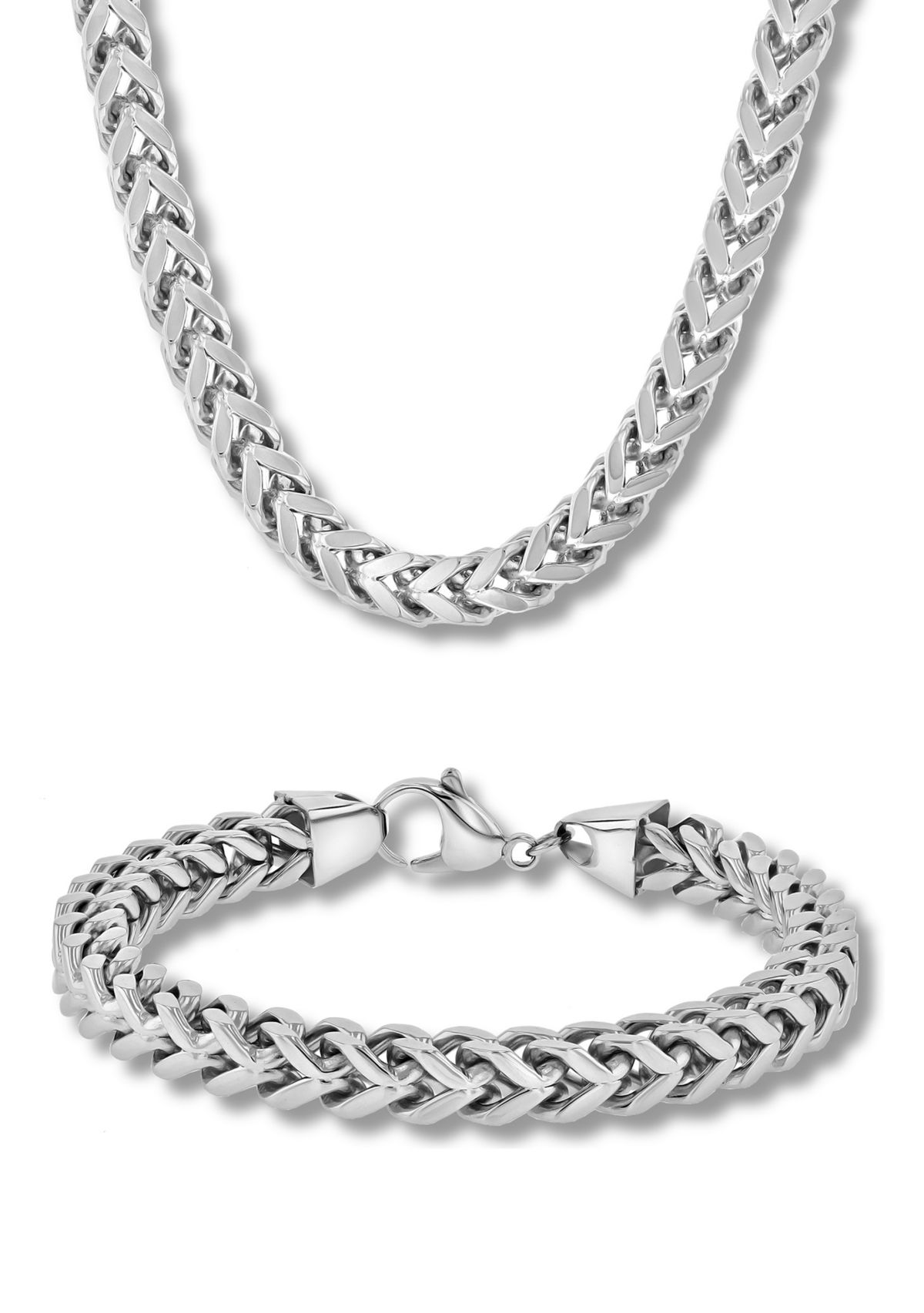 Curb Link Chain Bracelet and Necklace Set in Two-Tone Stainless Steel