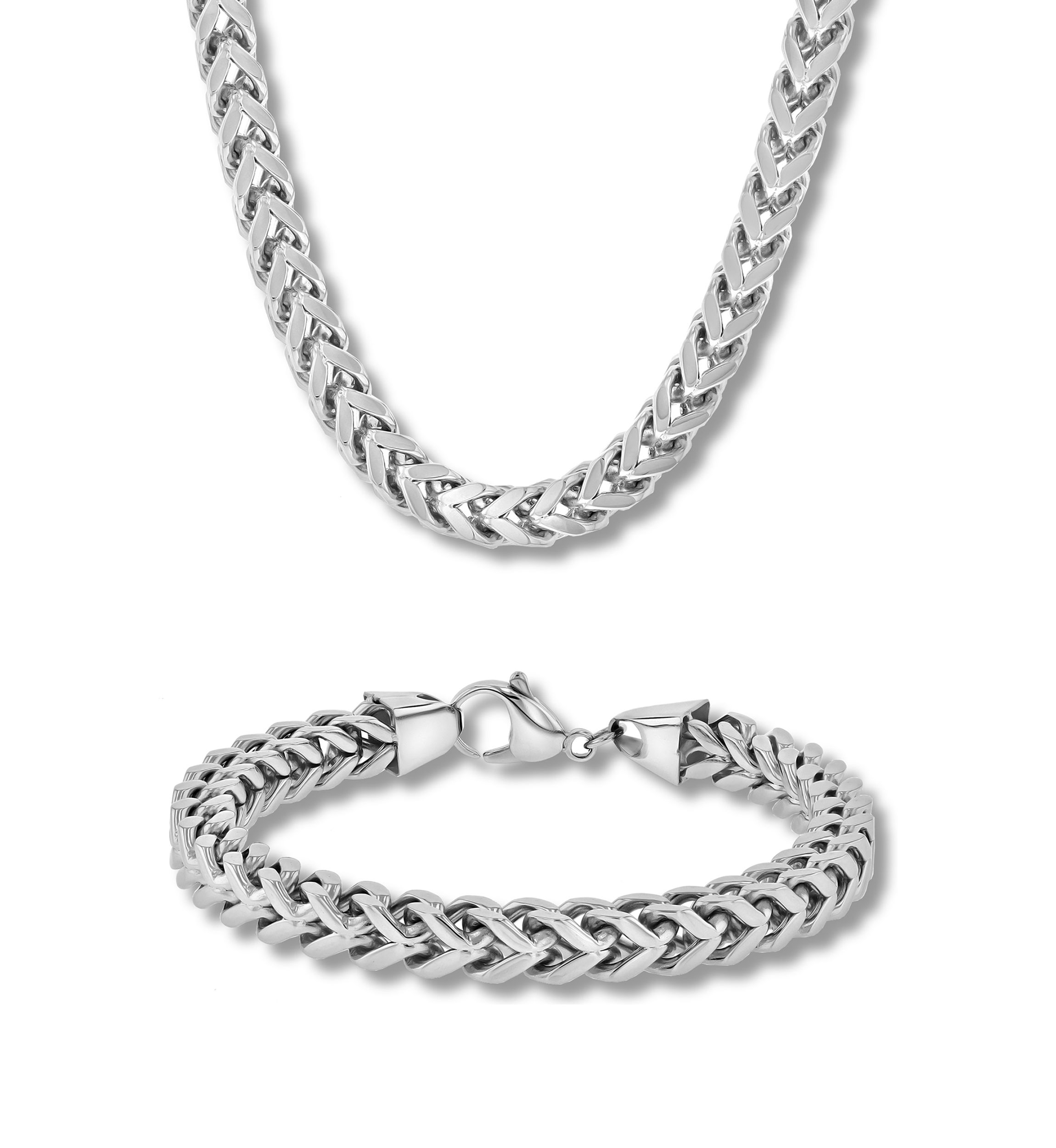 Curb Link Chain Bracelet and Necklace Set in Two-Tone Stainless Steel