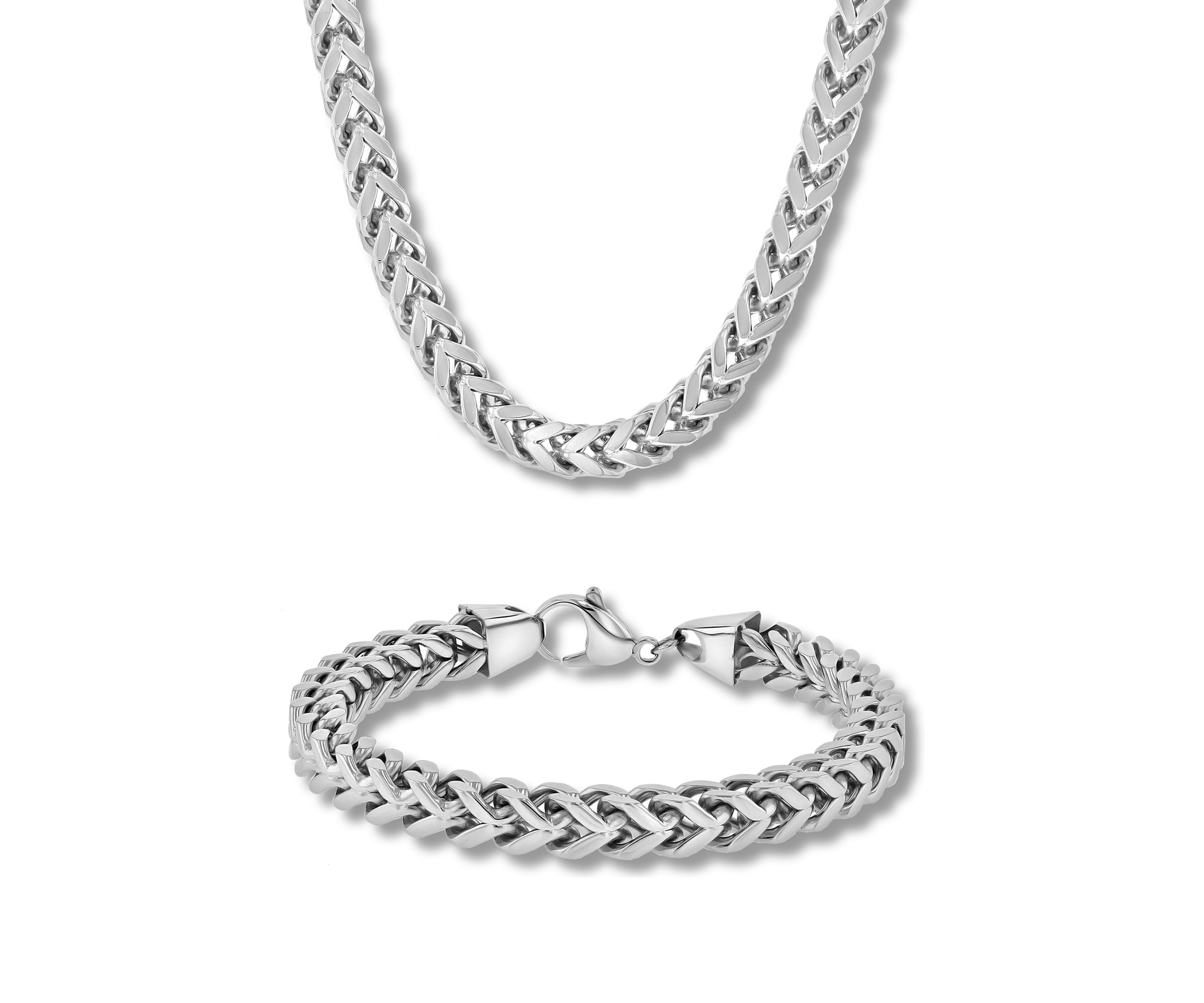 Curb Link Chain Bracelet and Necklace Set in Two-Tone Stainless Steel