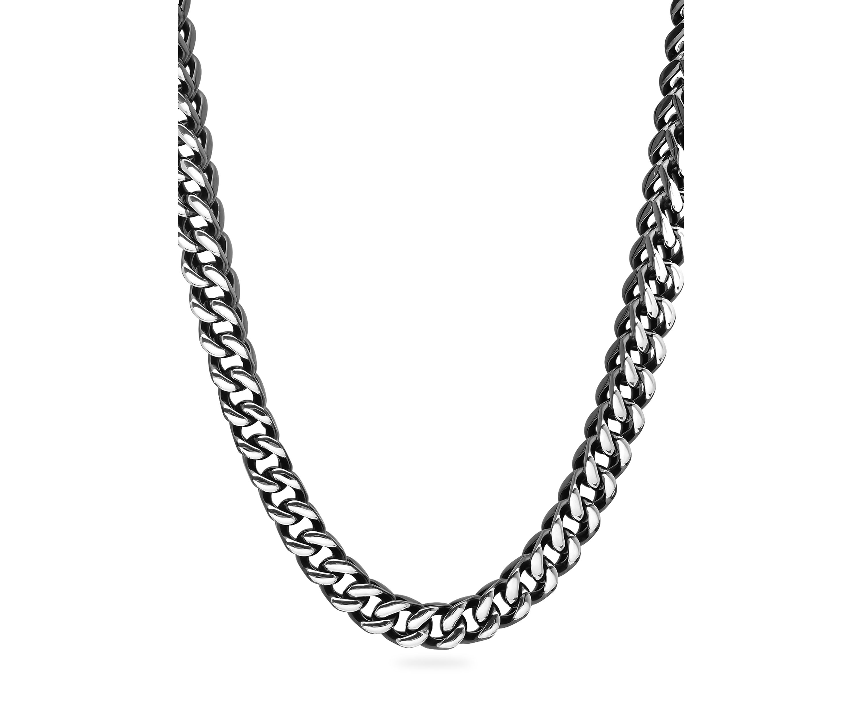 Franco Link Chain Bracelet and Necklace Set in Black Stainless Steel