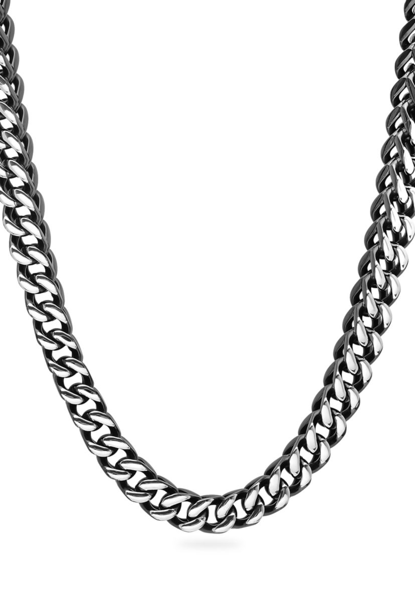 Franco Link Chain Bracelet and Necklace Set in Black Stainless Steel