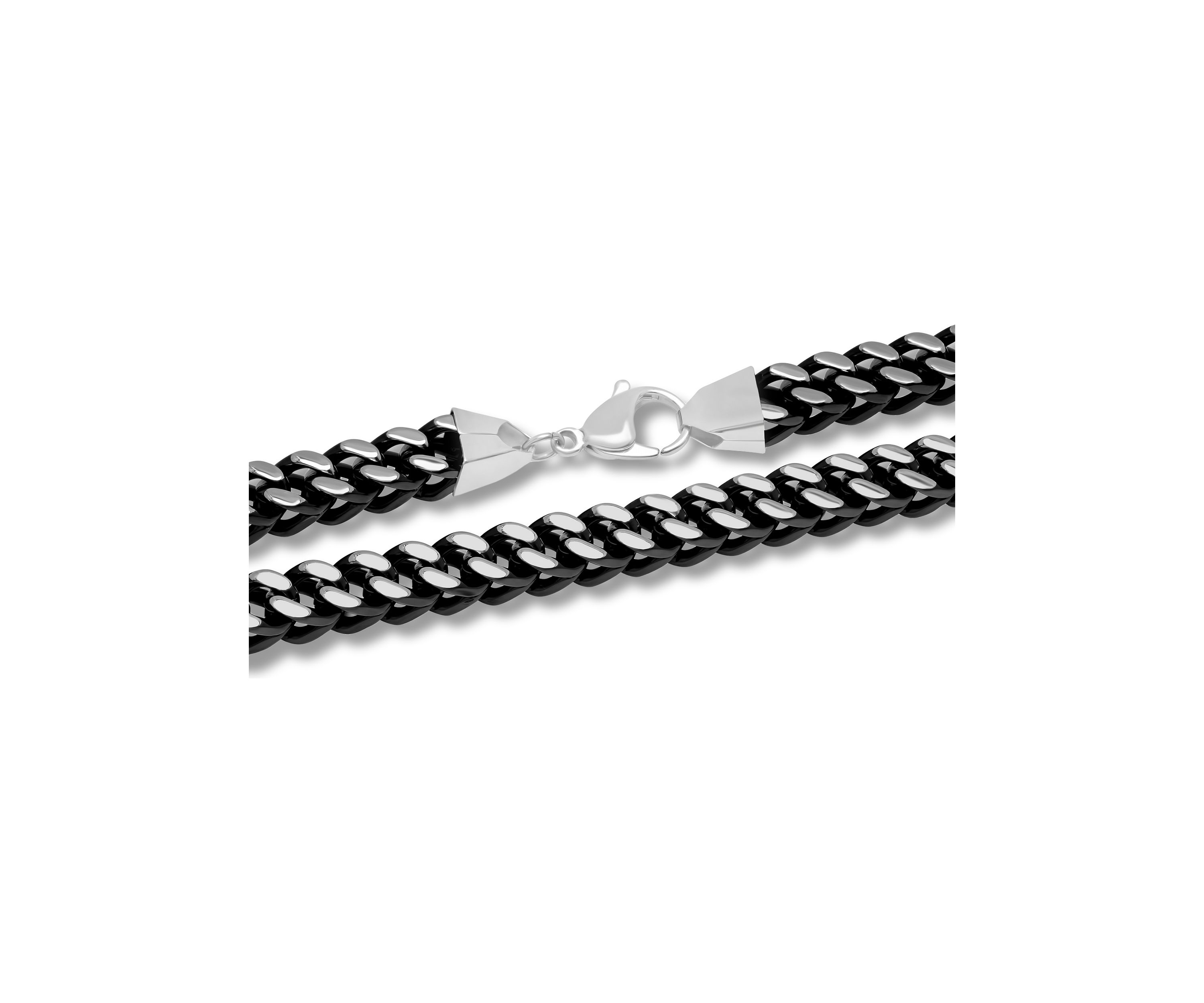 Franco Link Chain Bracelet and Necklace Set in Black Stainless Steel