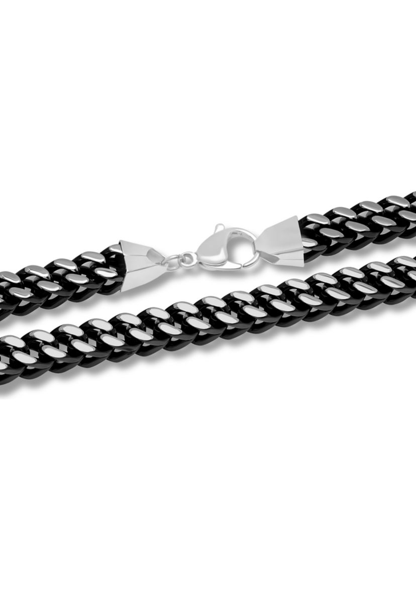 Franco Link Chain Bracelet and Necklace Set in Black Stainless Steel
