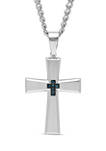 1/10 ct. t.w. Blue Diamond Tapered Cross Pendant in Stainless Steel
