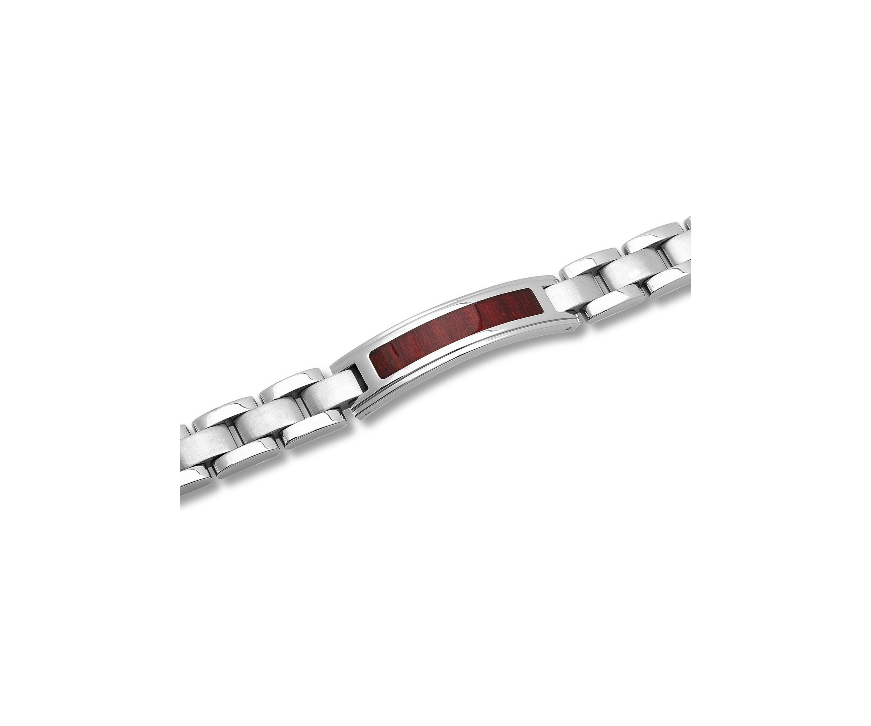 Mens Woodgrain Inlay ID Link Bracelet in Stainless Steel