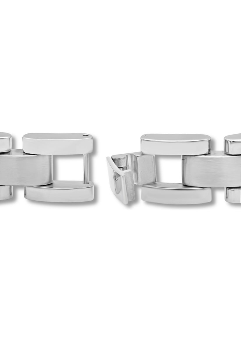 Mens Woodgrain Inlay ID Link Bracelet in Stainless Steel