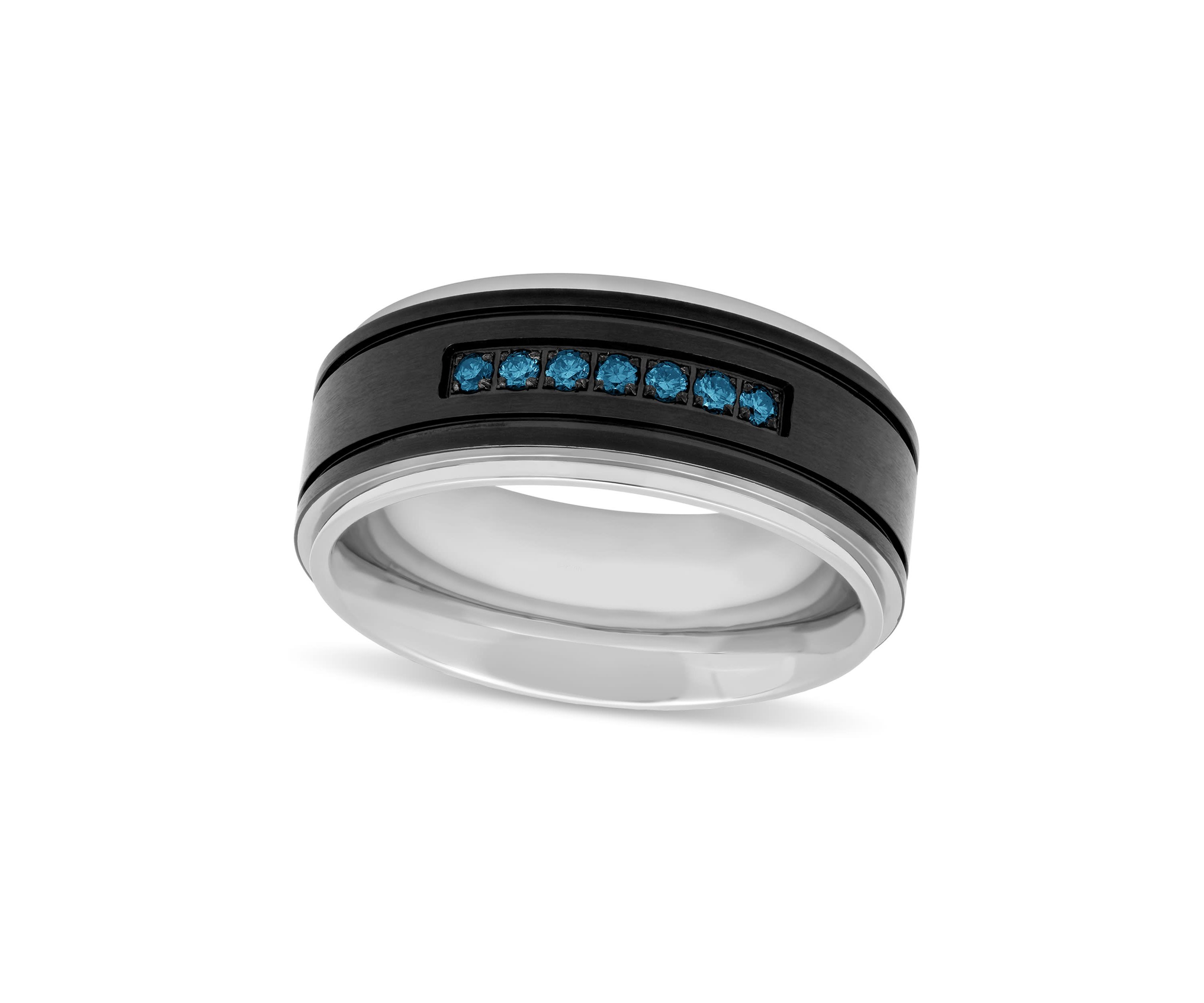 0.15 c.t.t.w. Blue Diamond 9mm Band in Two-tone Stainless Steel