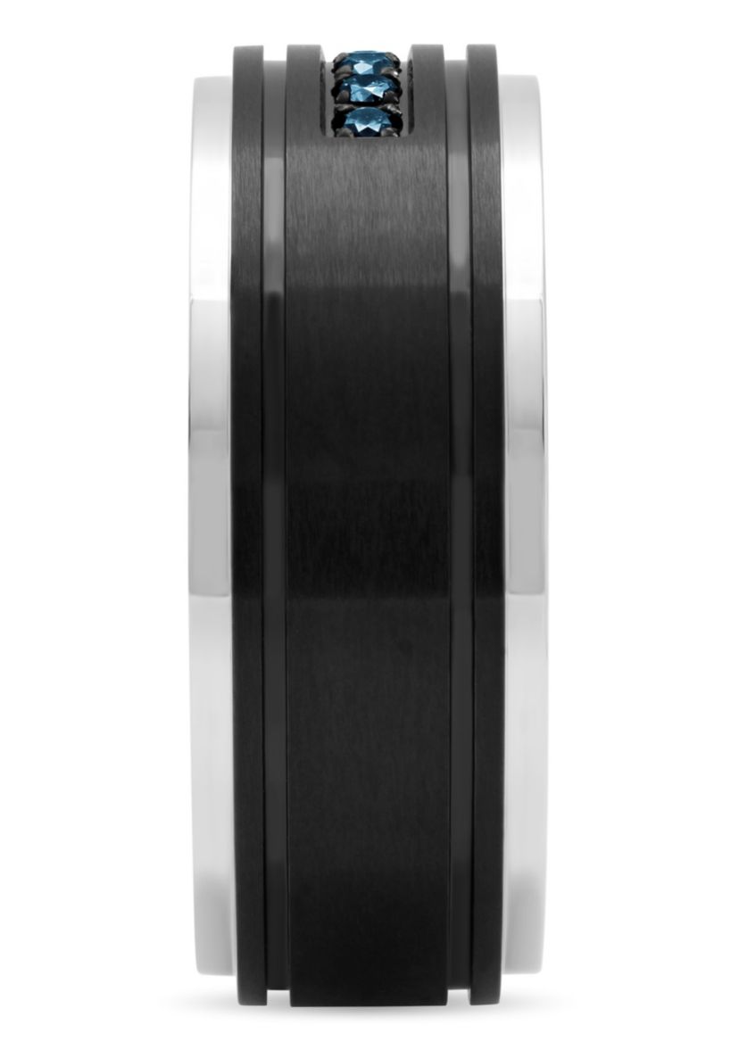 0.15 c.t.t.w. Blue Diamond 9mm Band in Two-tone Stainless Steel