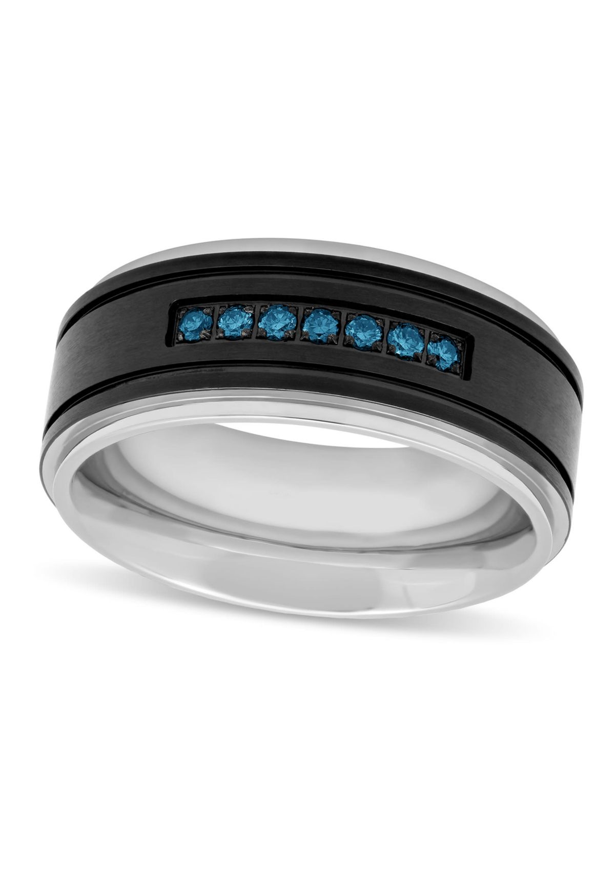 0.15 c.t.t.w. Blue Diamond 9mm Band in Two-tone Stainless Steel