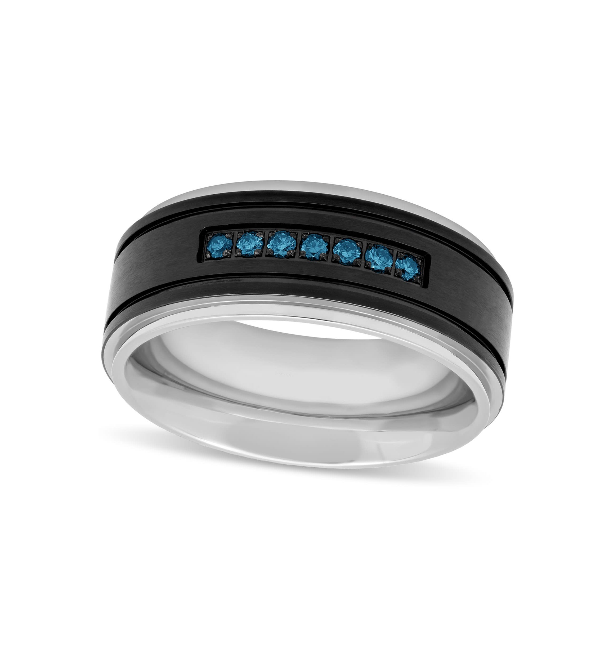 0.15 c.t.t.w. Blue Diamond 9mm Band in Two-tone Stainless Steel