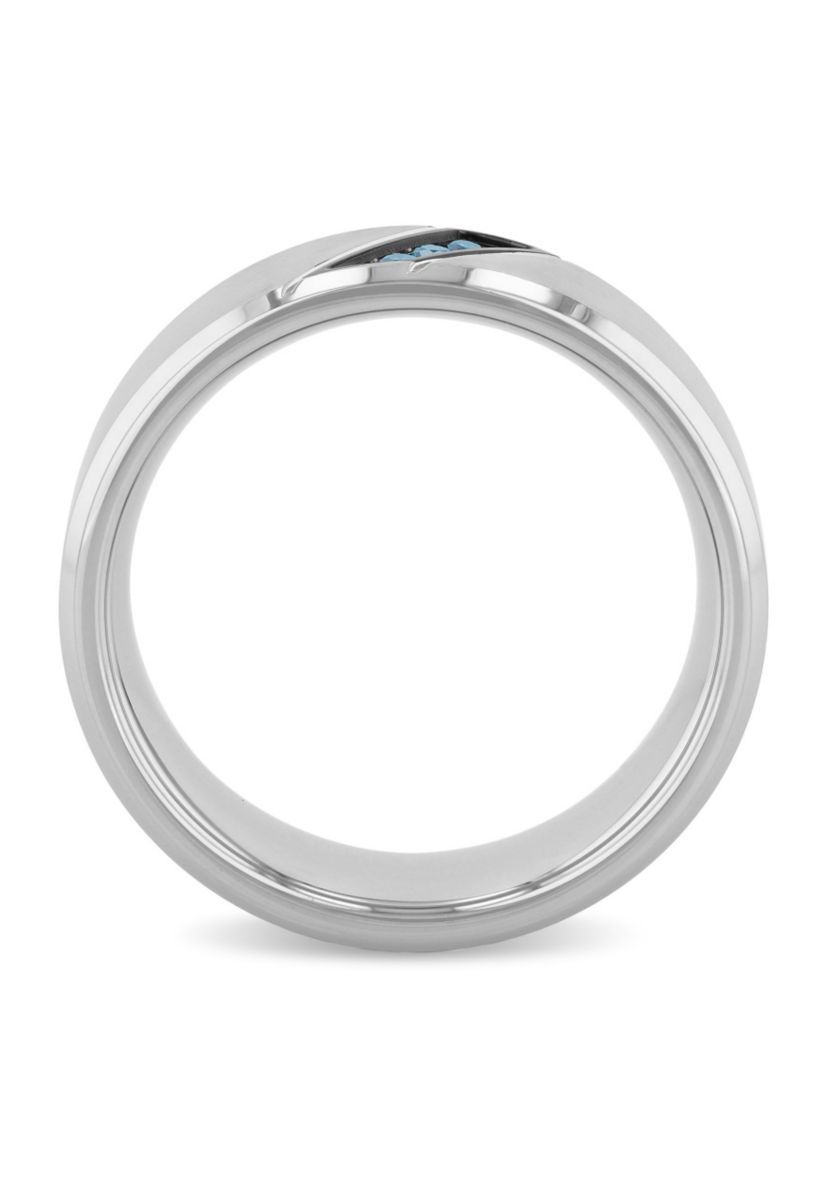 0.05 c.t.t.w. Blue Diamond Beveled 8mm Band in Two-tone Stainless Steel