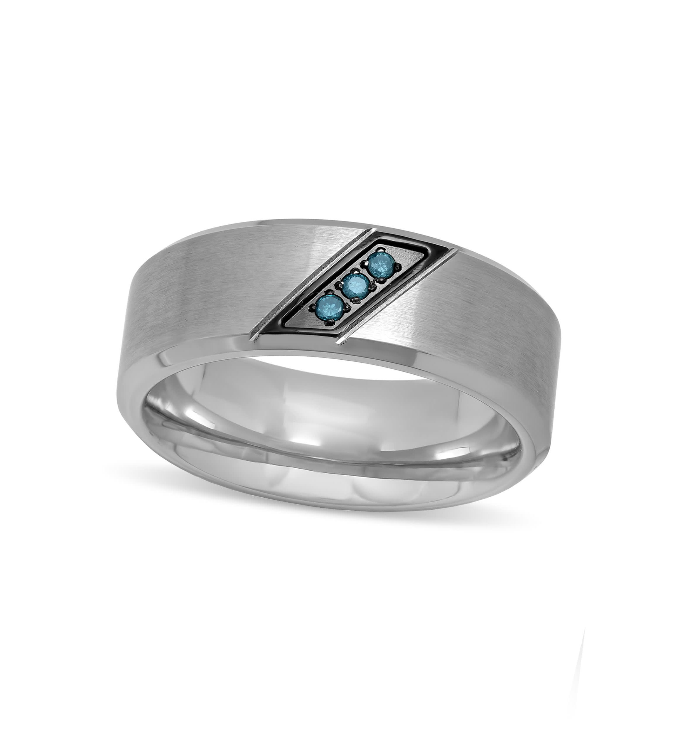 0.05 c.t.t.w. Blue Diamond Beveled 8mm Band in Two-tone Stainless Steel