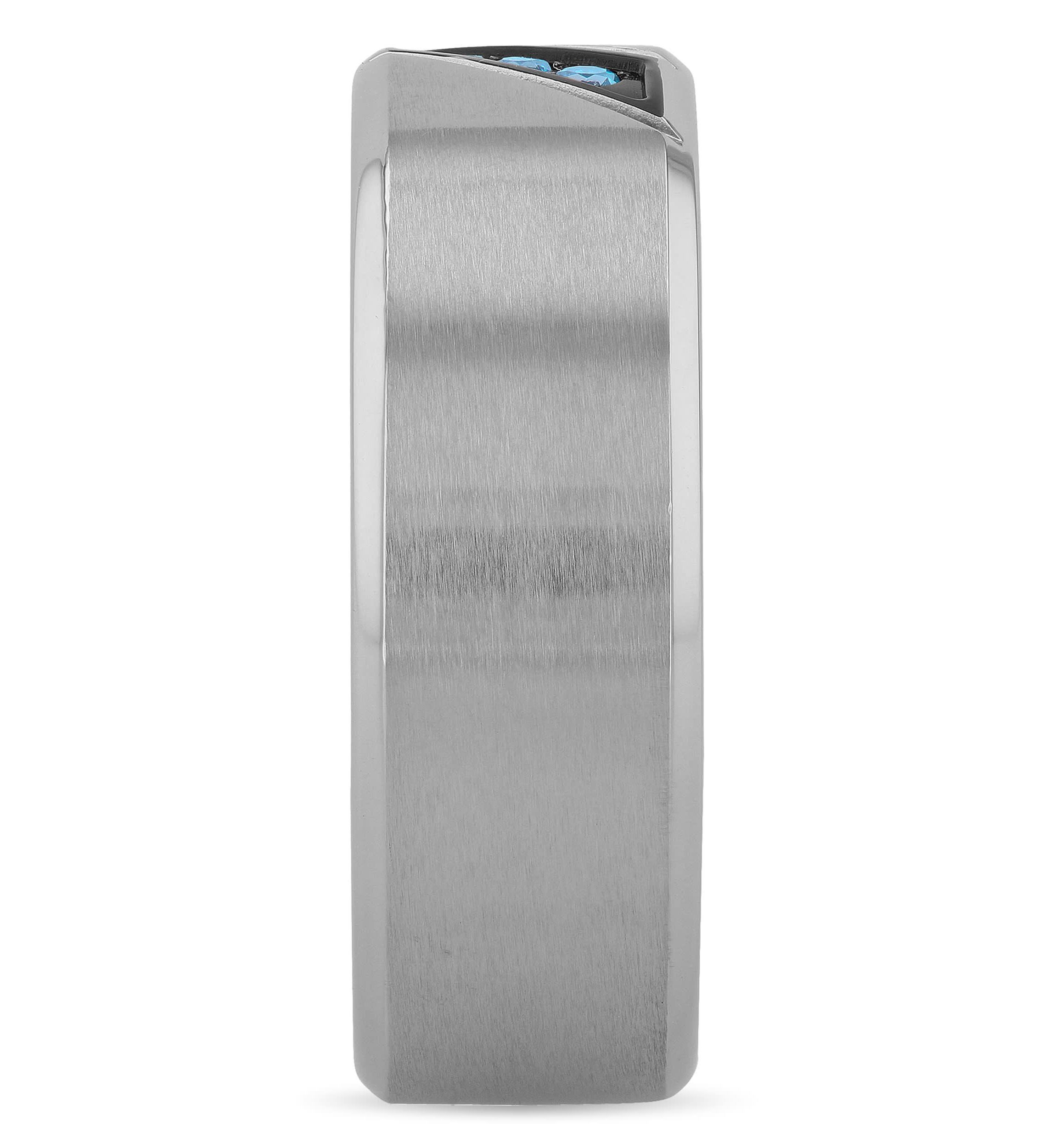 0.05 c.t.t.w. Blue Diamond Beveled 8mm Band in Two-tone Stainless Steel