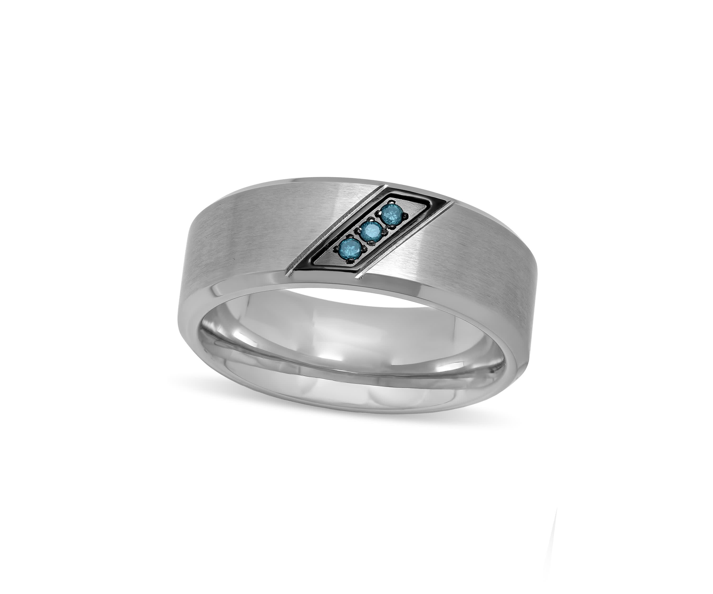0.05 c.t.t.w. Blue Diamond Beveled 8mm Band in Two-tone Stainless Steel
