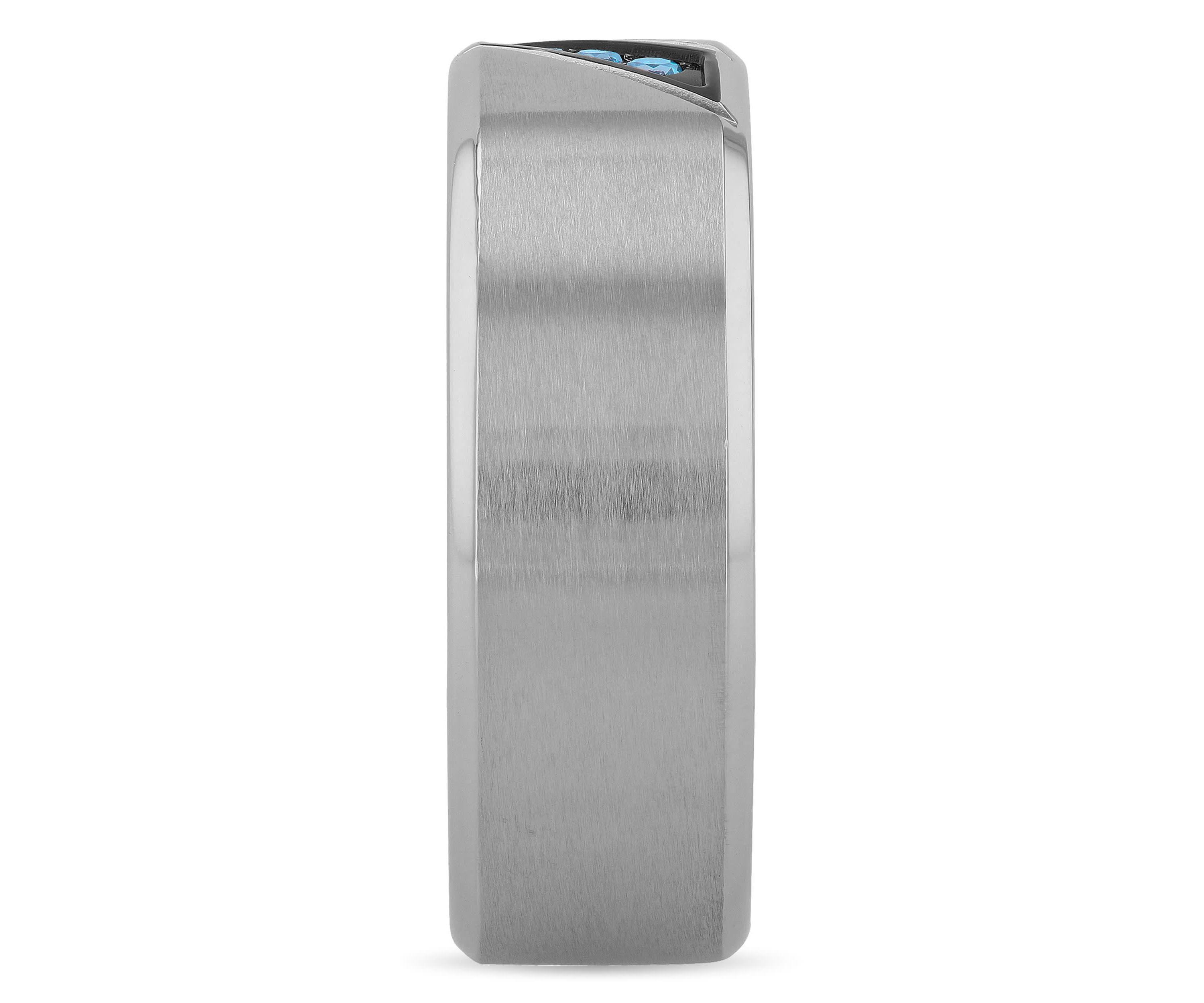 0.05 c.t.t.w. Blue Diamond Beveled 8mm Band in Two-tone Stainless Steel